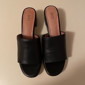 J Jill Black Leather Slip-On Heel Sandals